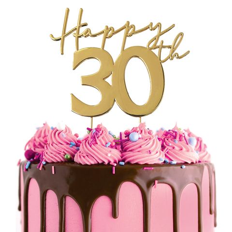 Cake Topper - Happy 30th Gold Metal - Cupcake Sweeties