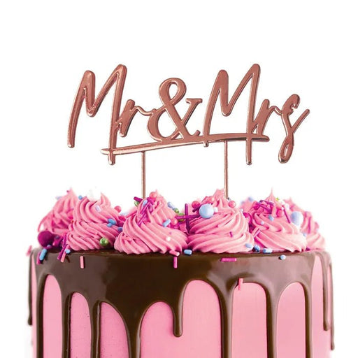 Cake Topper - 'Mr & Mrs' (Rose Gold Plated) - Cupcake Sweeties