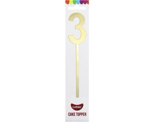 Topper Small Mirror Numbers - 3 Gold - Cupcake Sweeties