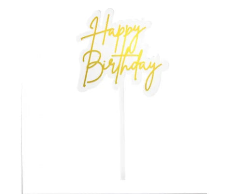 Cake Topper | Small Happy Birthday | Elegant Gold | GoBake