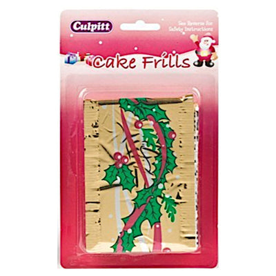 Cake Frill | Christmas Frill Metallic Gold Holly | 914mm x 83mm - Cupcake Sweeties
