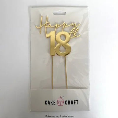 Cake Topper | Happy 18th | Gold Metal - Cupcake Sweeties
