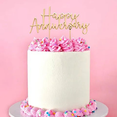 Cake Topper | Happy Anniversary | Gold Metal - Cupcake Sweeties