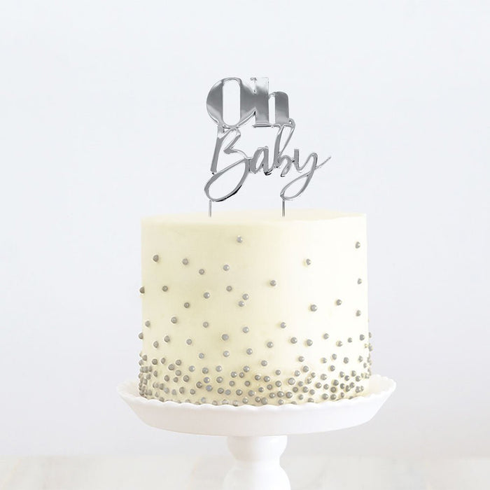 Cake Topper - 'Oh Baby' (Silver metal) - Cupcake Sweeties