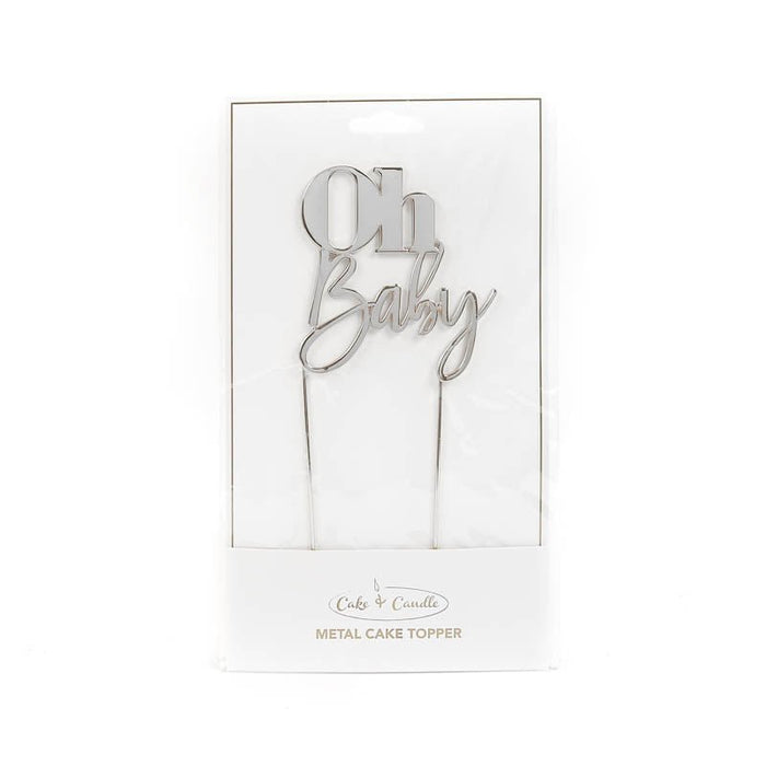 Cake Topper - 'Oh Baby' (Silver metal) - Cupcake Sweeties