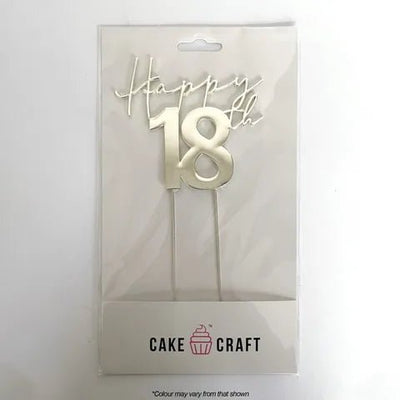 Cake Topper - Silver Metal Cake Topper Happy 18th - Cupcake Sweeties