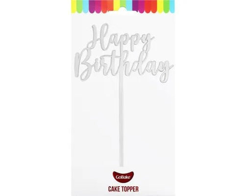 Cake Topper| Small Happy Birthday | Classic Silver | Go Bake - Cupcake Sweeties