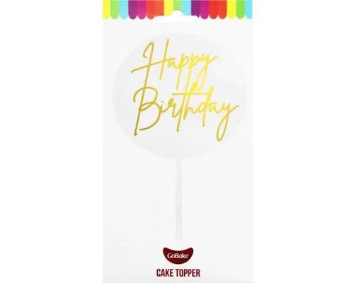 Cake Topper | Small Happy Birthday | Round Gold | GoBake - Cupcake Sweeties