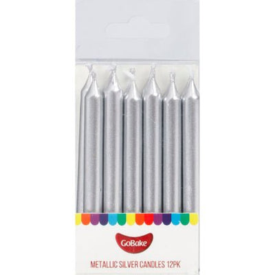 Candles | Large Silver | 8cm | Pack of 12 | GoBake - Cupcake Sweeties