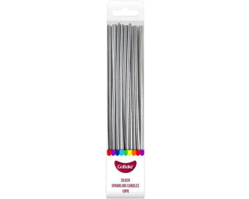 Candles | Sparkling Pearl Silver | 18cm | GoBake | Pack of 18 - Cupcake Sweeties