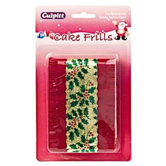 *Christmas Frill Silver Green Holly (914mm, 83mm width) - Cupcake Sweeties