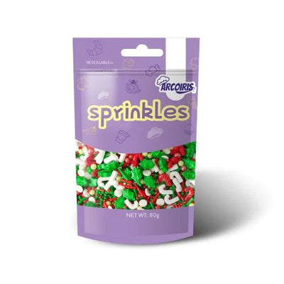 Christmas Holly & Candy Canes Sprinkles (80g) - Cupcake Sweeties
