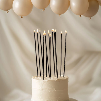 Candles | Black | Fine Spiral | Pack of 16 | Cake & Candle