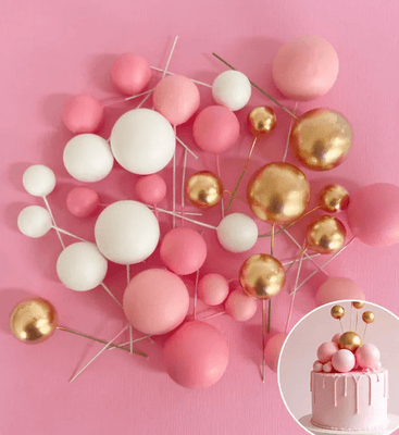 Foam ball topper 32pc set - Hot pink, baby pink, white, gold - Cupcake Sweeties