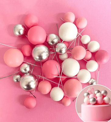 Foam ball topper 32pc set - Hot pink, baby pink, white, silver - Cupcake Sweeties