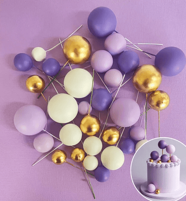 Foam ball topper 32pc set - Purple, lilac, white, gold - Cupcake Sweeties