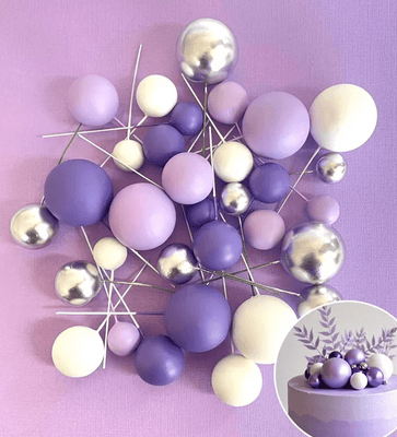 Foam ball topper 32pc set - Purple, lilac, white, silver - Cupcake Sweeties