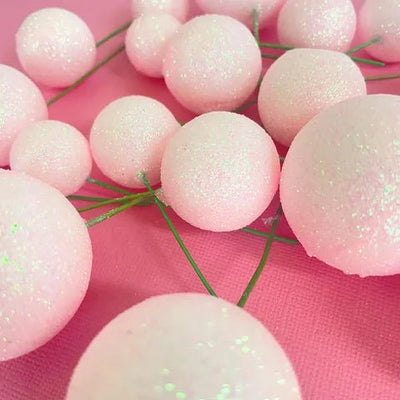 Foam Ball Topper Set | 20 Pieces | Baby Pink Glitter - Cupcake Sweeties