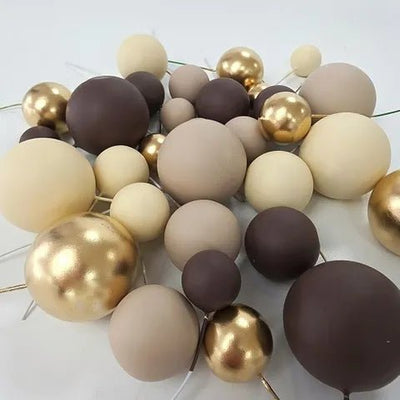 Foam Balls Topper Set | 32 Pieces | Brown, Cream, Gold | Wish - Cupcake Sweeties
