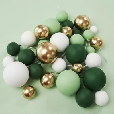 Foam Balls Topper Set | 32 Pieces | Green, White, Gold | Wish - Cupcake Sweeties