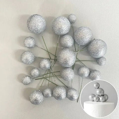 Glitter Silver | Deco Foam Balls Topper | 20 Pc Set - Cupcake Sweeties
