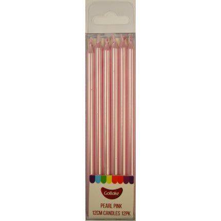 GoBake Candles - Pink Pearl - 12cm (pack of 12) - Cupcake Sweeties