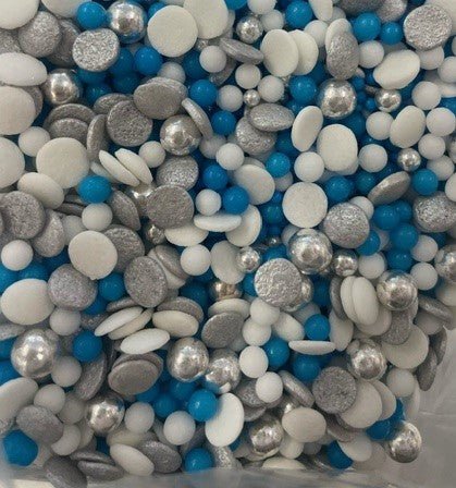 Sprinkle Medley - Pop goes the Weasel (Blue, White & Silver) - 100gm - Cupcake Sweeties