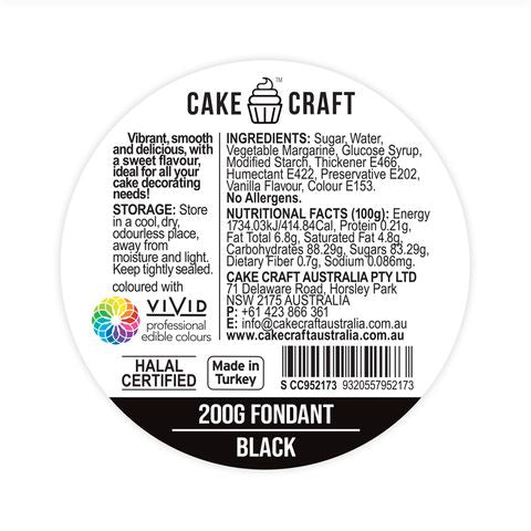 Cake Craft Fondant Black - 200gm - Cupcake Sweeties