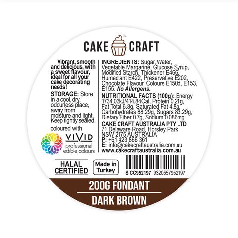Cake Craft Fondant Dark Brown - 200gm - Cupcake Sweeties