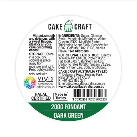 Cake Craft Fondant Dark Green - 200gm - Cupcake Sweeties