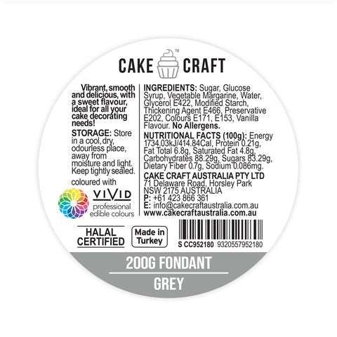 Cake Craft Fondant Grey - 200gm - Cupcake Sweeties