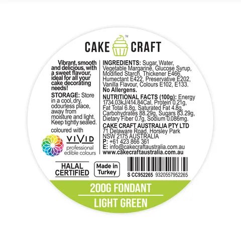Cake Craft Fondant Light Green - 200gm - Cupcake Sweeties