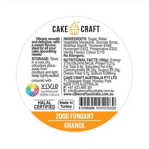 Cake Craft Fondant Orange - 200gm - Cupcake Sweeties