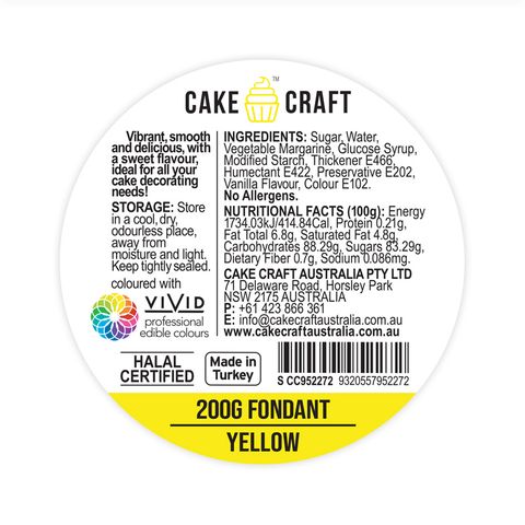 Cake Craft Fondant Yellow - 200gm - Cupcake Sweeties