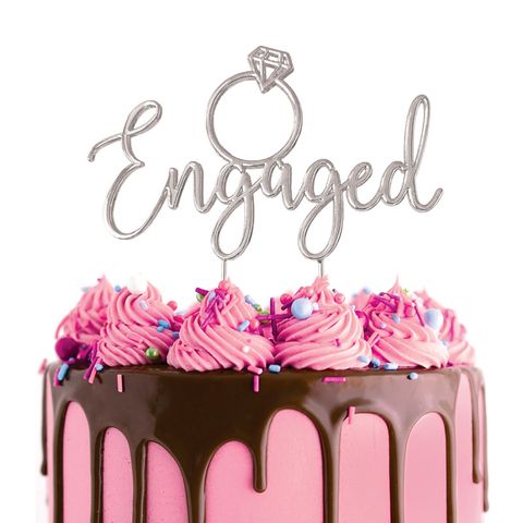 Cake Topper - Engaged (Silver Plated) - Cupcake Sweeties