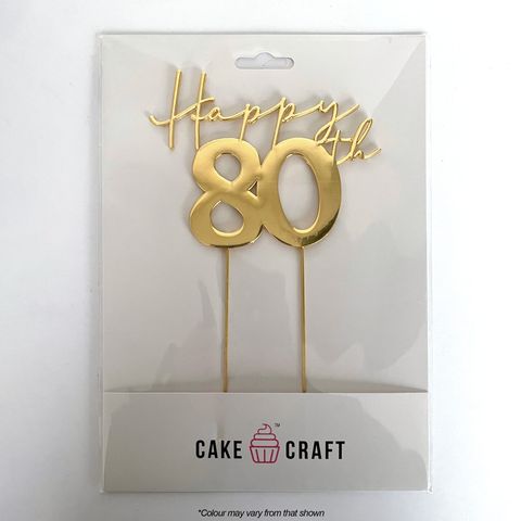 Cake Topper - Gold Happy 80th - Cupcake Sweeties