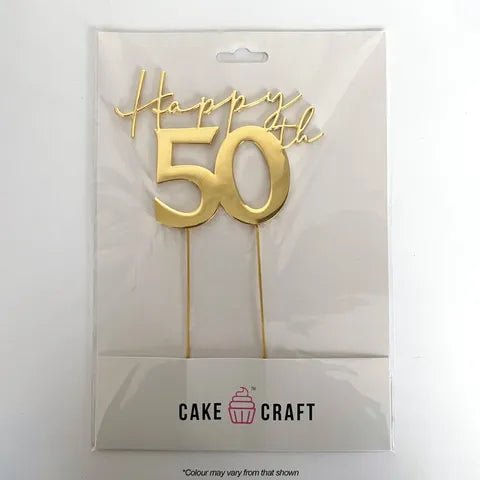 Cake Topper - Gold Metal Cake Topper Happy 50th (fifty) - Cupcake Sweeties