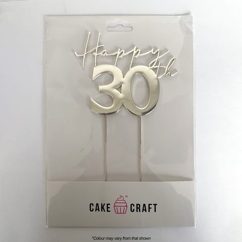 Cake Topper - Happy 30th Silver Metal - Cupcake Sweeties