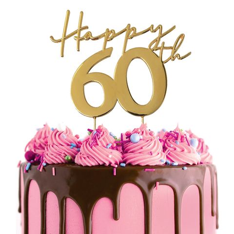 Cake Topper - Happy 60th (Gold Metal) - Cupcake Sweeties