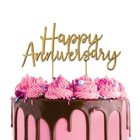 Cake Topper - Happy Anniversary (Gold Metal) - Cupcake Sweeties