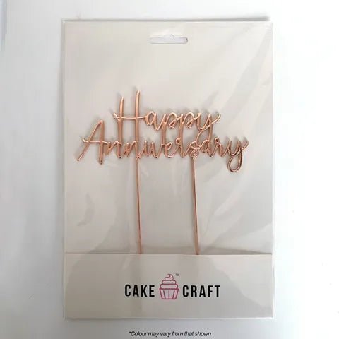 Cake Topper - Happy Anniversary (Rose Gold Metal) - Cupcake Sweeties