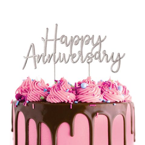 Cake Topper - Happy Anniversary (Silver Metal) - Cupcake Sweeties