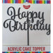 Cake Topper - Happy Birthday (Black Acrylic) - Cupcake Sweeties