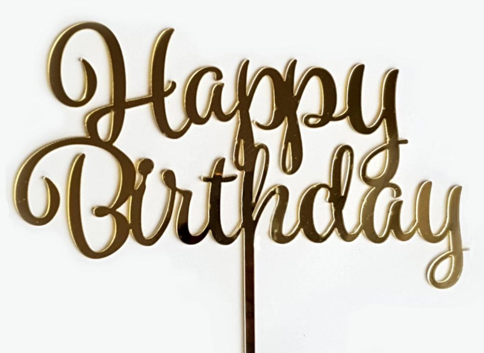 Cake Topper - Happy Birthday (Gold Acrylic) - Cupcake Sweeties