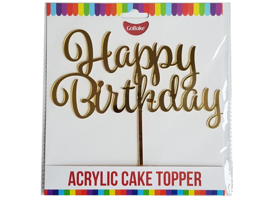 Cake Topper - Happy Birthday (Gold Acrylic) - Cupcake Sweeties