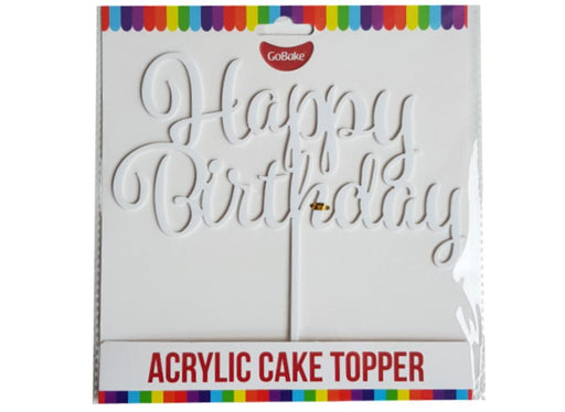 Cake Topper - Happy Birthday (White Acrylic) - Cupcake Sweeties