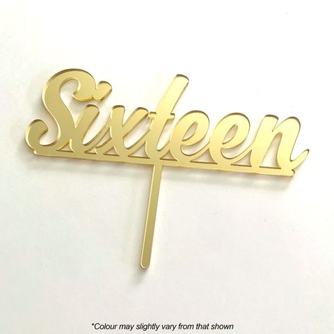 Cake Topper - Number Sixteen (Gold mirror acrylic) - Cupcake Sweeties