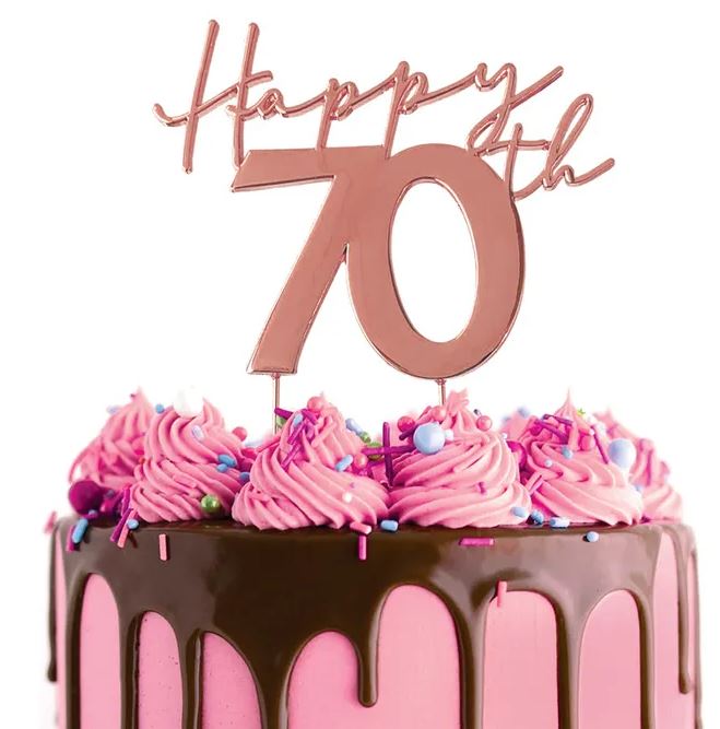 Cake Topper - Rose gold Metal Cake Topper 70 (Seventy) - Cupcake Sweeties