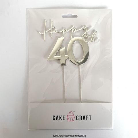 Cake Topper - Silver Happy 40th - Cupcake Sweeties
