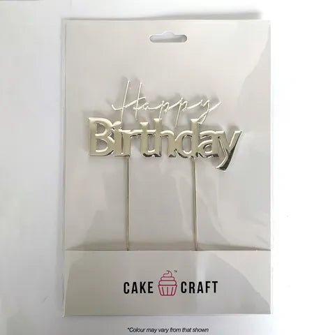 Cake Topper - Silver Happy Birthday Style #1 - Cupcake Sweeties